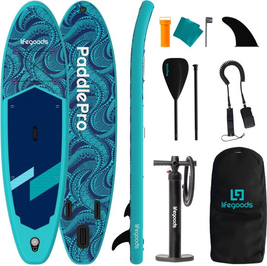 LifeGoods SUP Board Allround Compact - 100 KG Draagkracht - 300 x 76 cm - Opblaasbaar - Compleet SUP pakket - Blauw