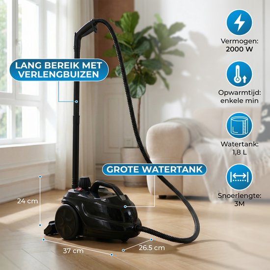Powell Stoomreiniger - Tapijtreiniger - Handstoomreiniger - Vlekkenreiniger - Stoomapparaat - Reinigingsmachine - Inclusief accesoires - Voor vloer, bank, badkamer, tapijt en ramen - Zwart