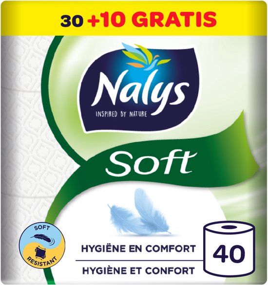 Nalys Soft Toiletpapier - 40 rollen - Wit (2-laags) - Voordeelverpakking