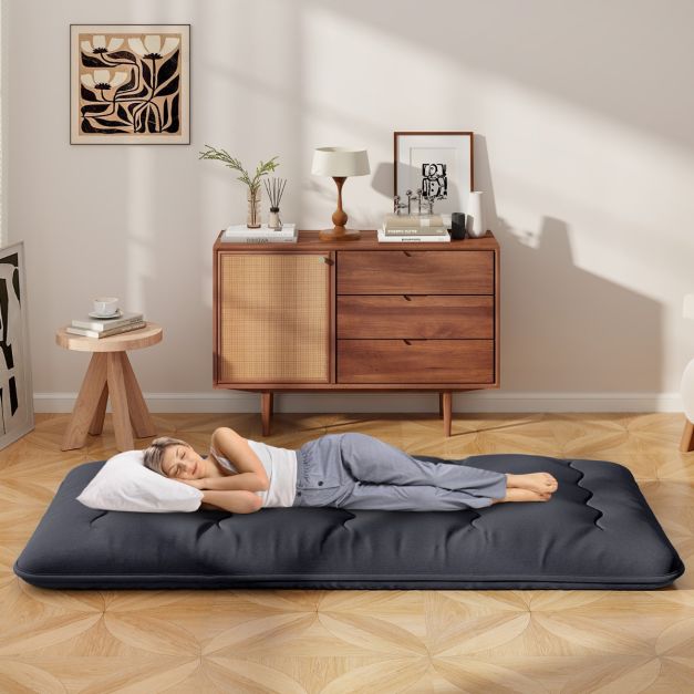 Coast Draagbare Futon Matras 200x90x10 cm – Zwart – Opvouwbaar met Wasbare Hoes en Draagtas