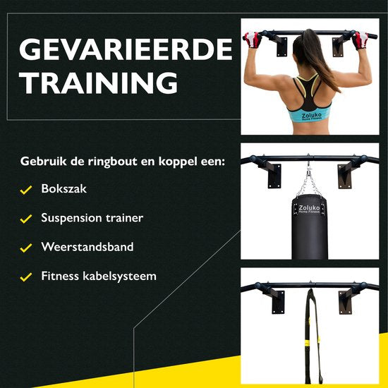 Zoluko Professionele Pull Up Bar Wandmontage - 150kg Draagkracht - Incl. E-boek - Eenvoudige Bevestiging - Optrekstang Fitness - Pull Up Station voor Thuis Sporten - Chin Up Bar - Zwart