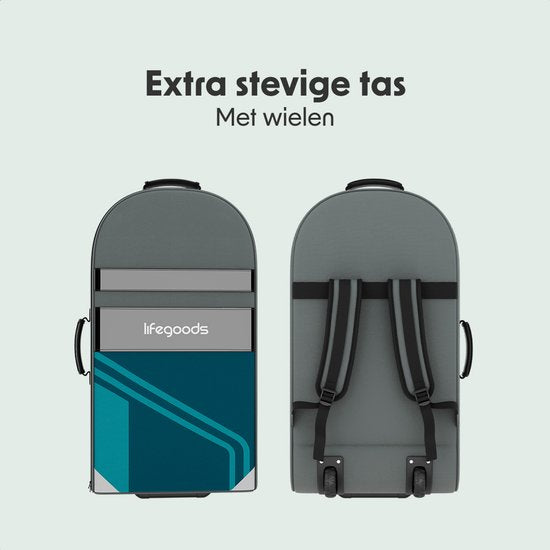 LifeGoods SUP Board Tandem - 2 Personen - 220 KG Draagkracht - 381 x 86 cm - Opblaasbaar - Compleet Sup pakket - Deep Aqua