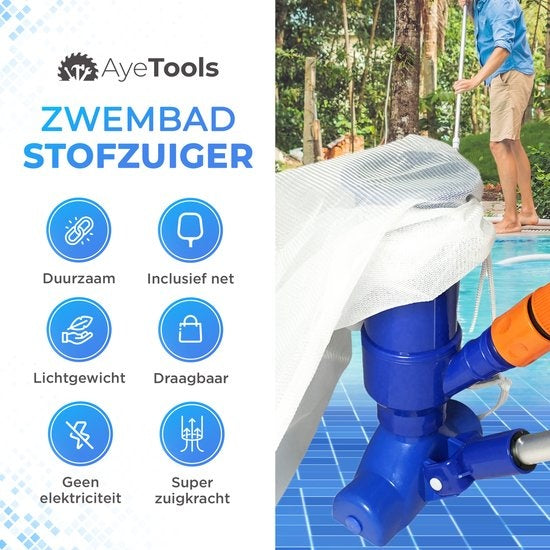 AyeTools Zwembad stofzuiger - Inclusief Schepnet - Blauw