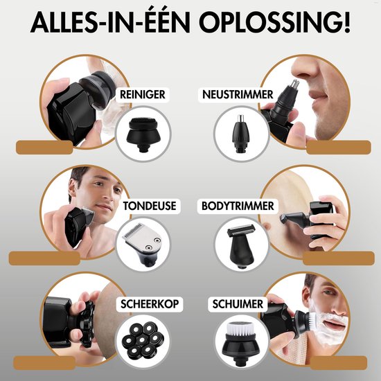 6-in-1 Scheerapparaat Mannen – Trimmer - Tondeuse - Sansbeauté® SkullSharp PRO - Electric Face & Head Shaver - Hoofd Kaal Scheren – Nat & Droog - Draadloos Opladen - Elektrisch