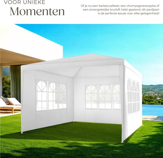 Tectake Partytent - Paviljoen - Opvouwbaar - Met Zijwanden - Waterdicht - 300 x 300 cm – Wit