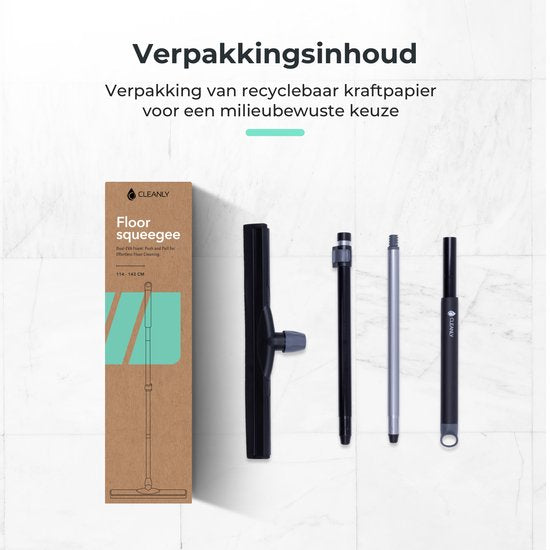 CLEANLY Vloertrekker met Steel Telescopisch 114-142 cm - Vloerwisser Badkamer - Watertrekker - Douchewisser - Dubbel EVA Foam - Breedte 43,5 cm - Zwart, Grijs