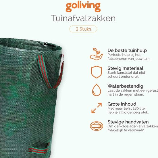 Goliving Tuinafvalzak - Set van 2- Tuinafvalzakken opvouwbaar - Tuinzak - Tuinafvalemmer - 2x 280 liter - Groen