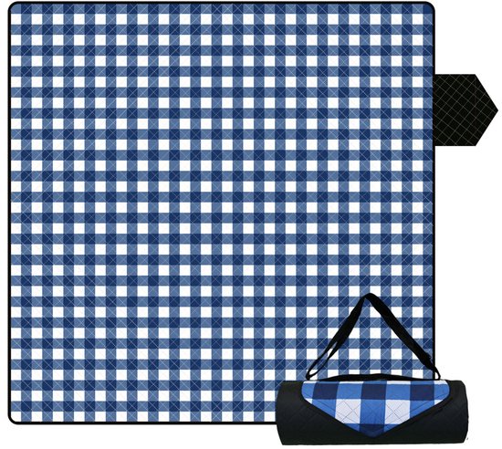 Fuegobird- Picknickdeken-200 x 200 cm-Stranddeken- Opvouwbare campingdeken- Waterdicht- Zanddichte picknickmat- Draagbare tuin-strandmat- Machinewasbaar- voor kamperen- Tuin- Park- Strand-geschikt voor kinderen's kruipdeken (blauw)