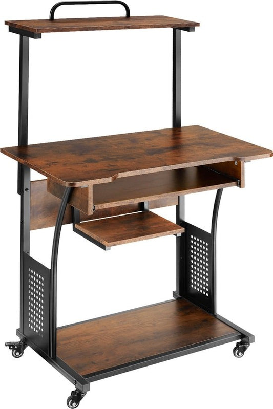 tectake - verrijdbaar Bureau Fife 80 x 65,5 x 130,5cm - industrieel donkerbruin - 404726