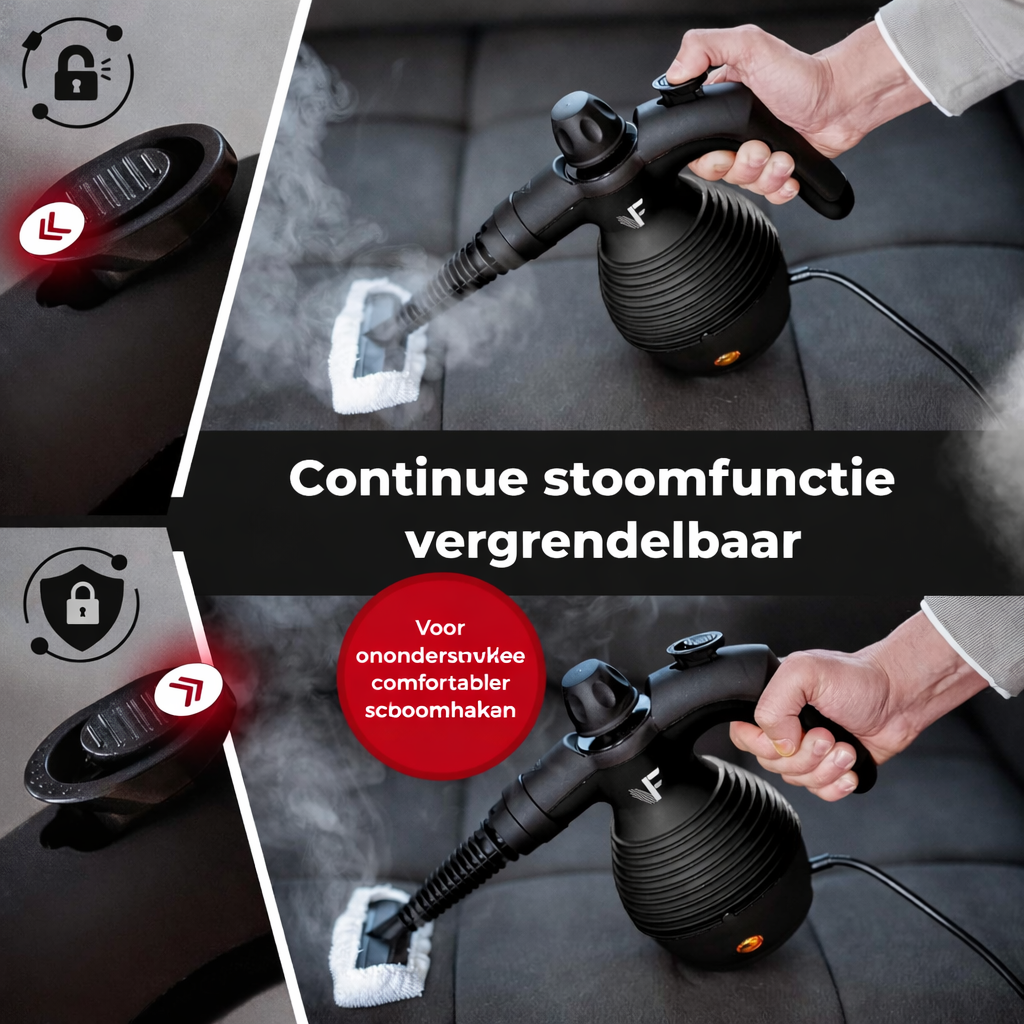Handstoomreiniger - Stoomregeling - Inclusief 10 accessoires - 350 ml tank - Zwart