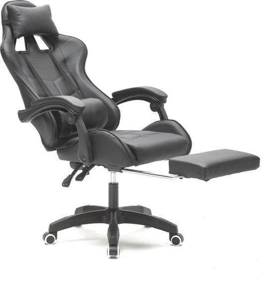 VDD Gaming - Game stoel - Gaming - Bureaustoel - Met Nekkussen & Verstelbaar Rugkussen - Met Voetsteun -Silicone Game Stoel - Draaistoel - Zwart