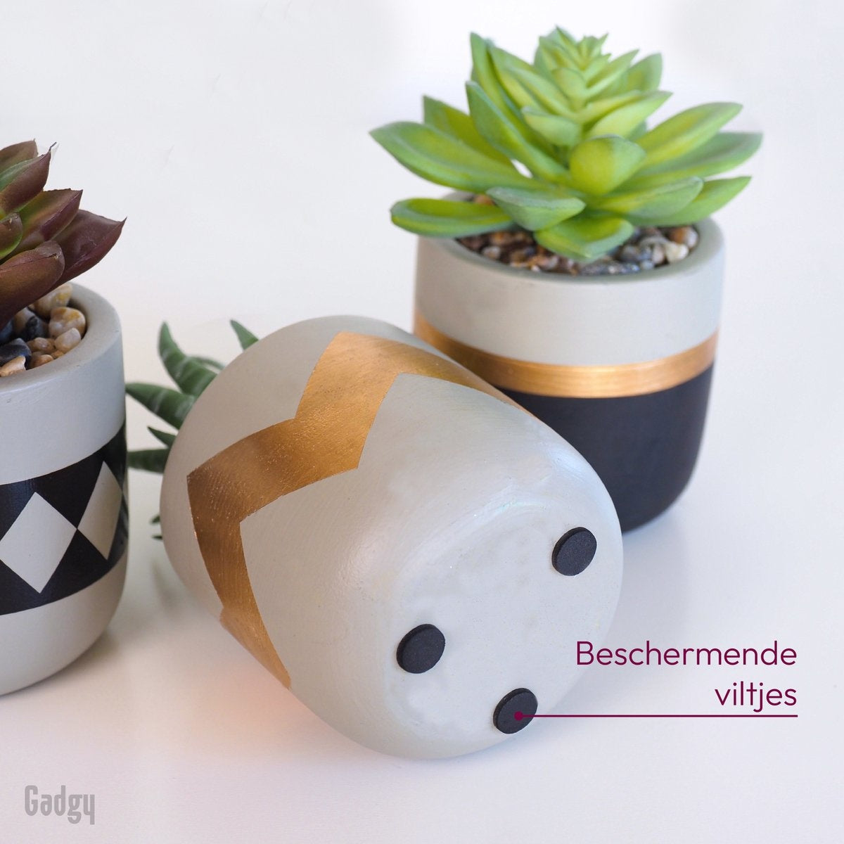 Gadgy Kunstplanten voor Binnen - 3 stuks - Kunst Vetplantjes in Stenen Pot - Nepplant - 13 tot 16 cm