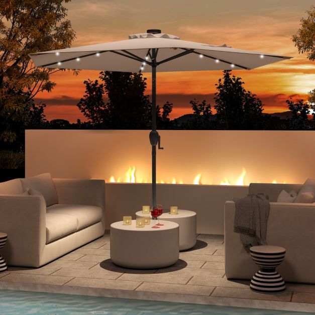 Robuuste Terrasparasol met LED-verlichting 230 cm – Bruin – Kantelbaar met Manivelle en Ventilatie