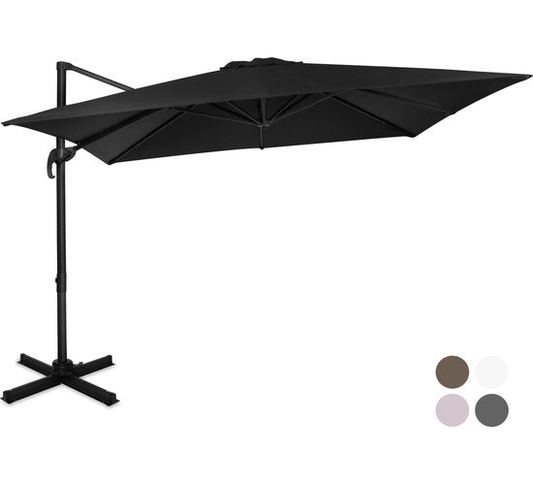 VONROC Premium Zweefparasol Pisogne 300x300cm – Incl. kruisvoet & beschermhoes – Vierkante parasol – 360 ° Draaibaar - Kantelbaar – UV werend doek - Zwart