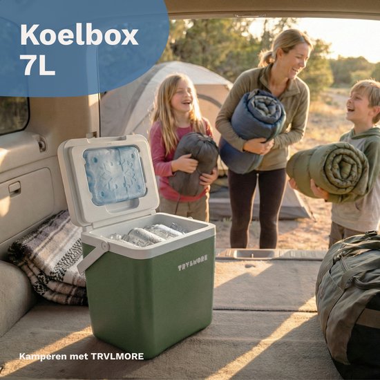 TRVLMORE Koelbox 7L - Frigobox - Inclusief Koelelement - Koelbox Klein - Groen