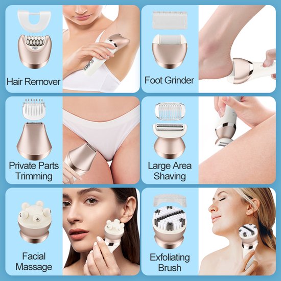 6-in-1 multifunctionele epilator, scheren, peeling, massage
