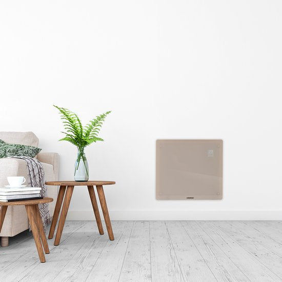 VONROC Luxe elektrische kachel - Convectorkachel met glazen paneel – 500W/1000W - Verwarmt ruimtes tot 12m2 - Bediening zowel met app (via Wifi) als handmatig – Instelbare thermostaat en timer - Beige