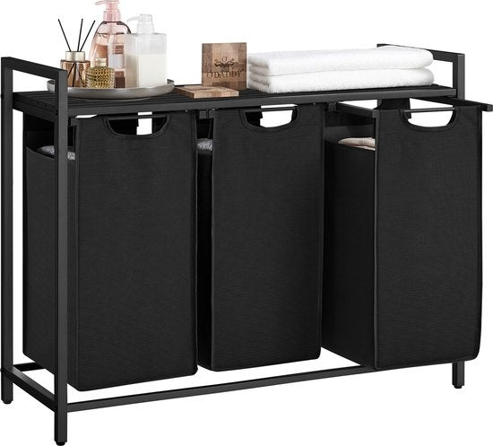 O'DADDY Wasmand – Met Plank & 3 Vakken – 114 liter – 92,5 x 33 x 71 cm – Dark Grey