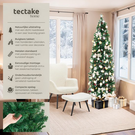 tectake® Kunstkerstboom - Levensecht met flexibele takken - Volumineus - Stabiel en eenvoudig te monteren - Kunstkerstboom als kerstversiering - 200 cm - 832 takken - groen