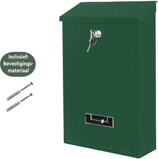 BRASQ Brievenbus Groen – Wandbrievenbus met Slot – Brievenbussen – Moderne Brievenbus met Naamplaatje - Incl. Montagemateriaal & 2 Sleutels- Slotcilinder - RVS
