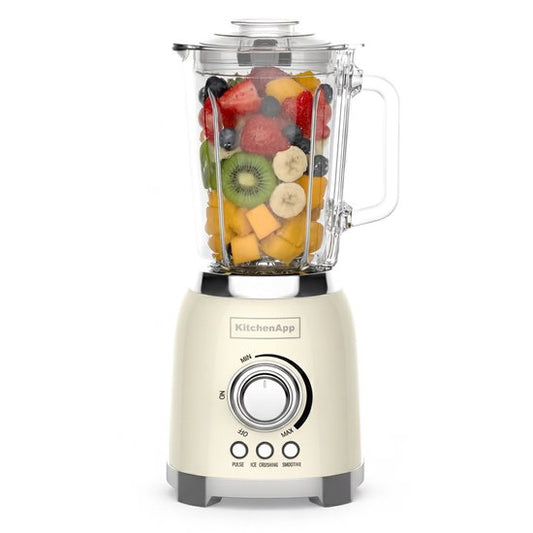 KitchenApp Retro Blender 1,5L – Glazen kan – 800W – Crushed Ice, Smoothie & Pulse – Beige