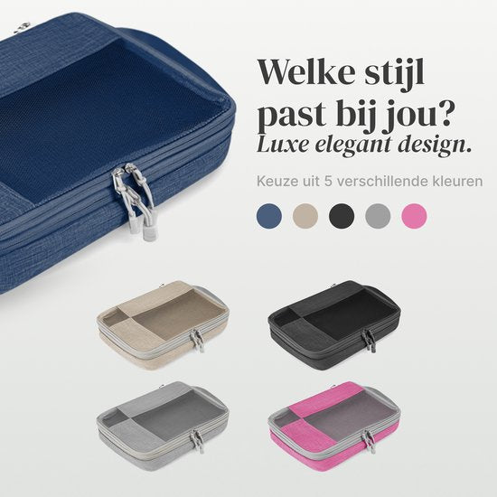 SC Travel Essentials Packing Cubes - 6-delige Set - Luxe Compressie Organizers van Hoogwaardig Nylon - Ruimtebesparend en Duurzaam - Ideaal voor Reizen - Donkerblauw