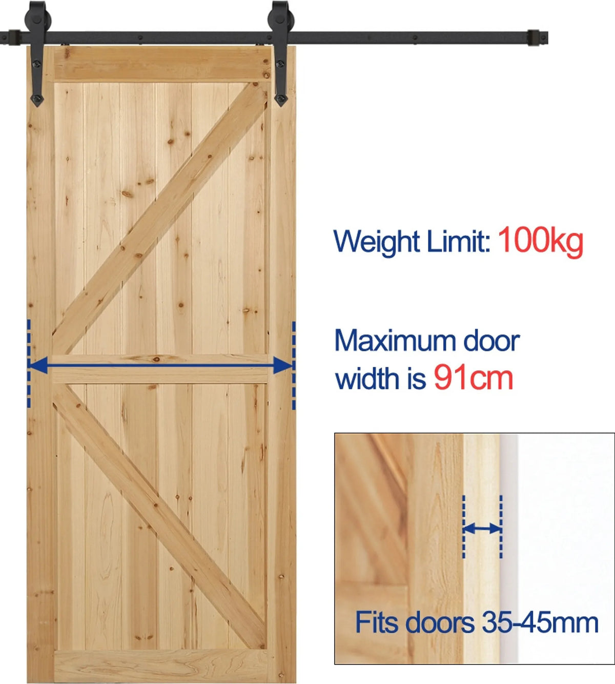 Yaheetech Schuifdeurbeslag Set 183 cm – Voorzien Van Koolstofstalen Rollen En Deurstoppers En Vloergeleider – Voor Houten En Metalen Deuren – Zwart IJzer – 183 x 23 x 5,5 cm