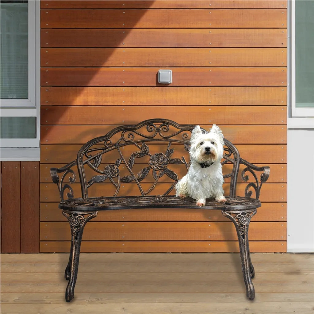 Yaheetech Tuinbank 99,5 x 57 x 78,5 cm - Brons - Vintage Metalen Tuinbank met Rozenpatroon