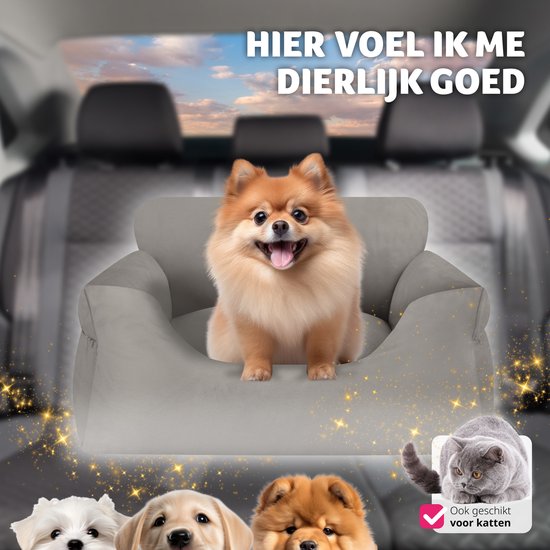 tectake® Hondenautostoel – Gestoffeerd met Veiligheidslijn & Zijvakken – 55 x 50 x 29 cm – Grijs