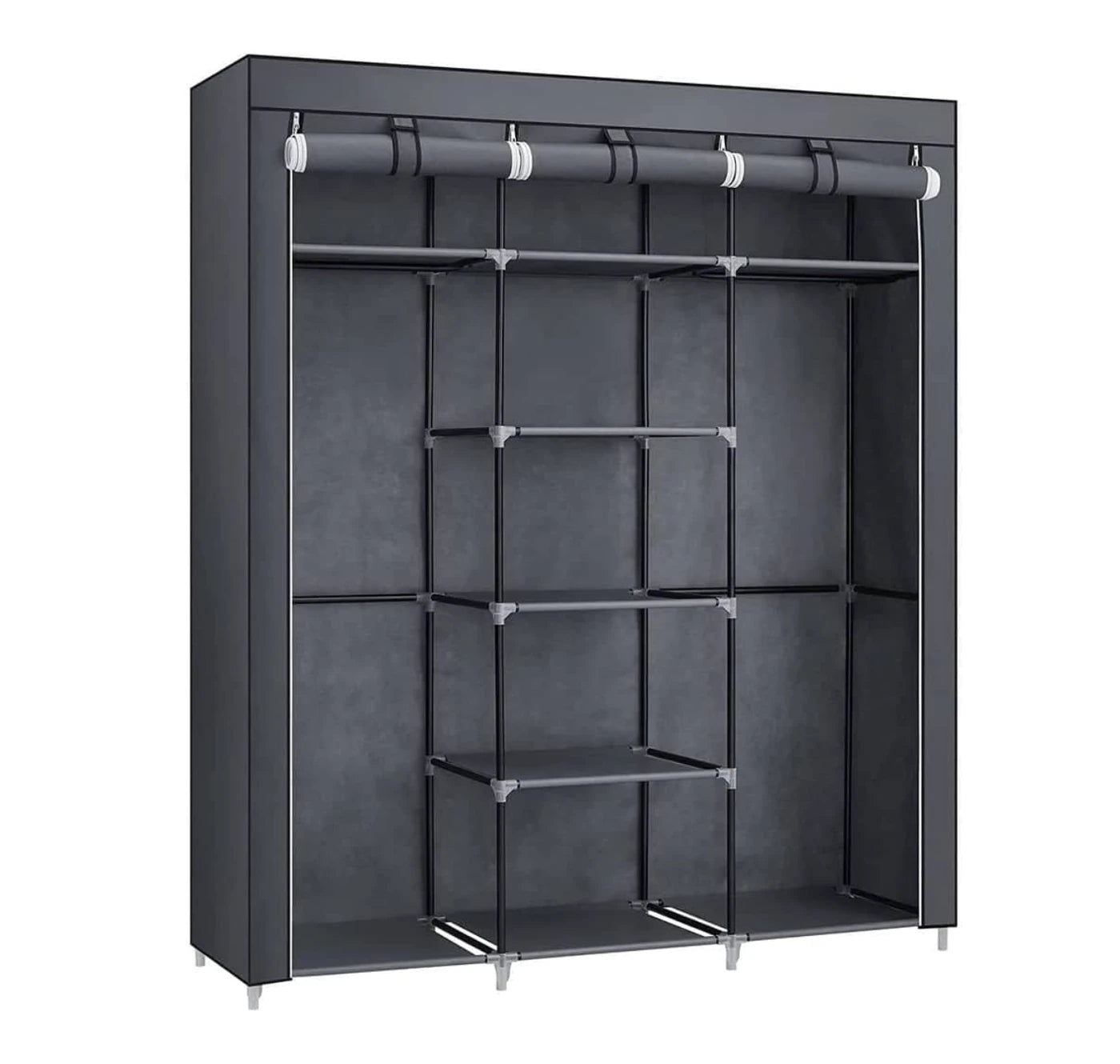 Kledingkast Linnenkast 150 x 175 x 45 cm - Grijs - 2 Kledingroedes - Legplanken - Opvouwbaar