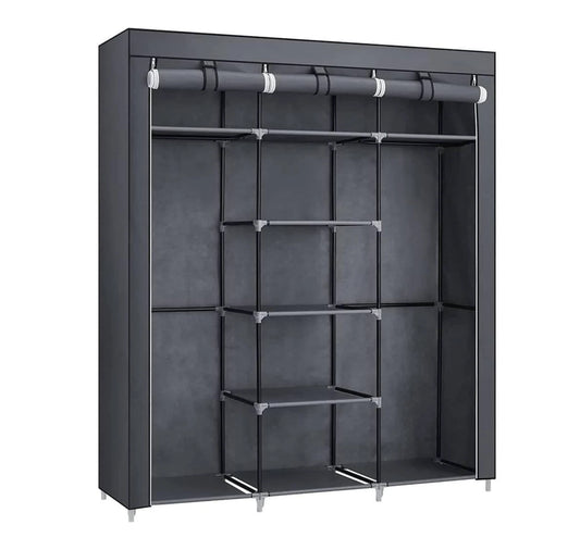 Kledingkast Linnenkast 150 x 175 x 45 cm - Grijs - 2 Kledingroedes - Legplanken - Opvouwbaar