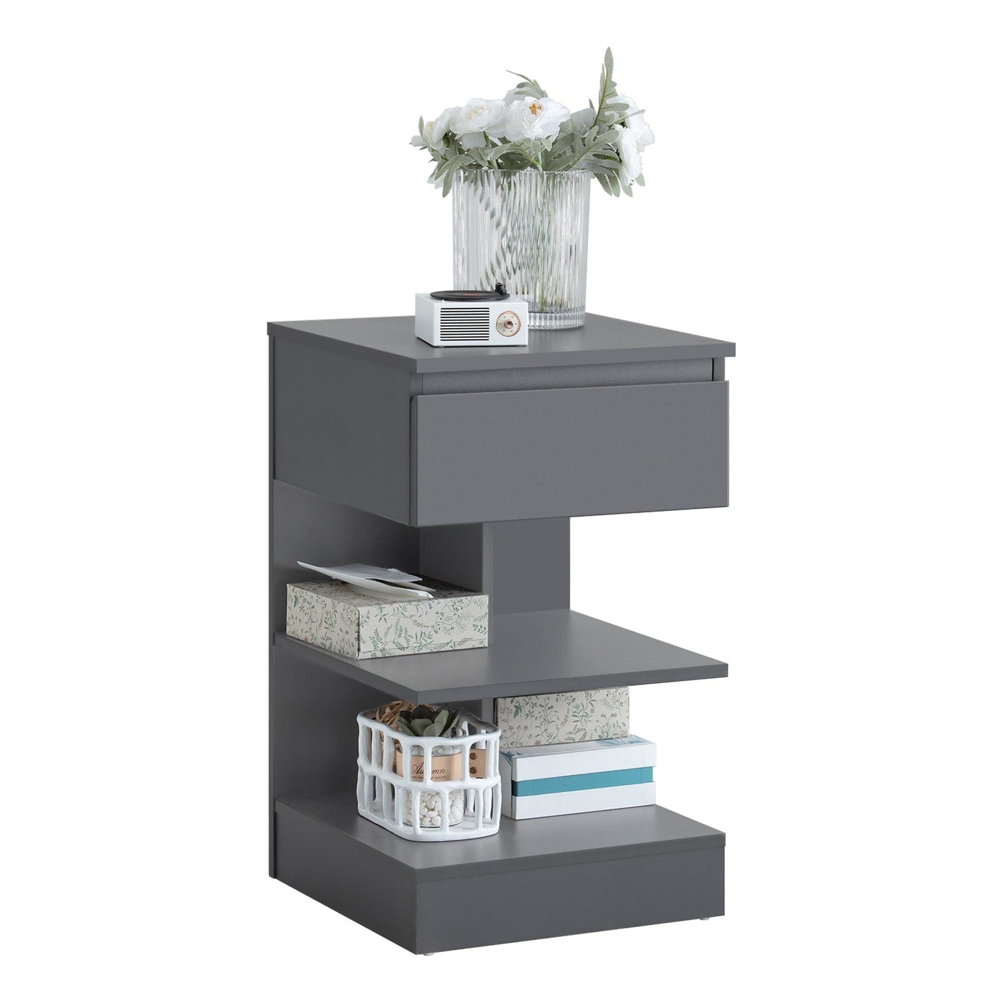 SoBuy Bijzetkastje - Salontafel met 1 uitschuifbare lade - Max. 45KG - 39 x 65 x 39 cm - Grijs