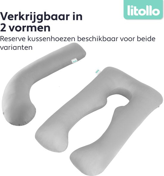 Litollo® Zwangerschapskussen (J-vorm) - Zijslaapkussen - Voedingskussen - Lichaamskussen - Body pillow - 145cm - Afneembare hoes - Grijs