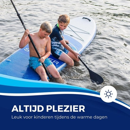 Supper Sup Board XL - Max. 180KG - Opblaasbaar – Verstelbare Peddel – Waterdicht Telefoonhoesje – Zitje – Pomp – Vin – Leash – Draagtas – 335 x 81 cm