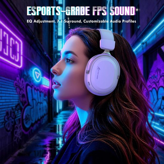 ATTACK SHARK L30PRO Draadloze Gaming Headset - 7.1 Surround Sound - 50mm Drivers - 20ms Lage Latency - Afneembare Microfoon met Ruisonderdrukking - Frame van Aluminiumlegering - Tri-Mode Connectiviteit - Over-Ear Headset - Wit