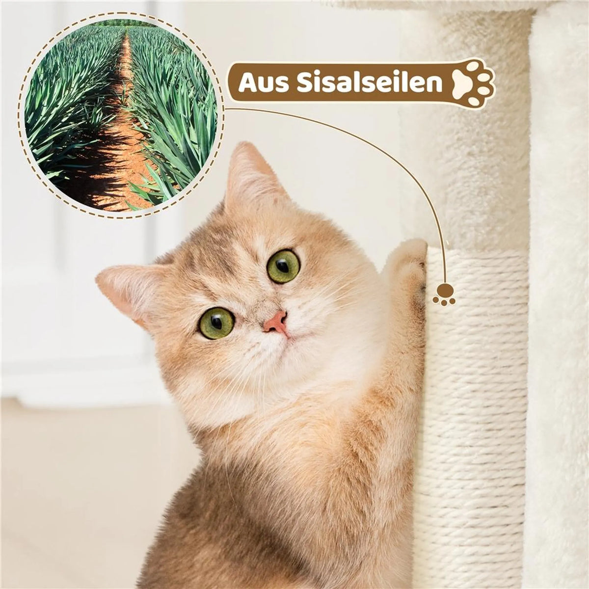 Yaheetech Krabpaal - Beige - 40,5 x 40,5 x 59 cm - Kattenhol, Sisalpalen en Speelbal