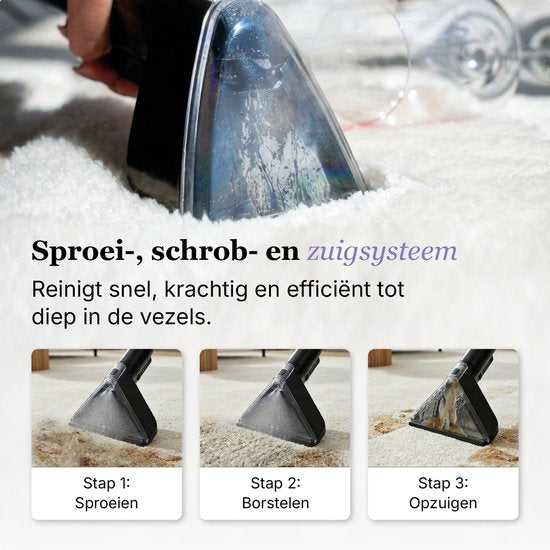 Motionflow Tapijtreiniger Go! - Krachtige 16 kPa Vlekkenreiniger en Zetelreiniger - Reinigingsmachine voor bank, vloer, auto en tapijt - Carpet Cleaner