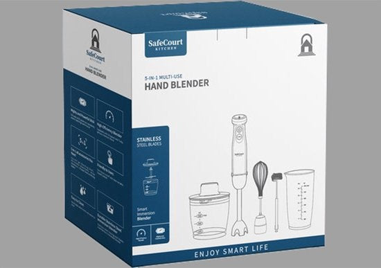 Safecourt Kitchen Staafmixer Set -  5 in 1 Multifunctionele Staafmixer - 20 Snelheden - 1000 Watt - Hakmolen - Inclusief Melkopschuimer & Maatbeker