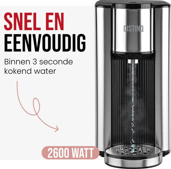 DistinQ Heetwaterdispenser - 2.5L - RVS - BPA vrij - 2600W - 30x15x30 cm - Zwart|Zilver