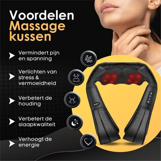 Revolt Massagekussen - 120 Minuten Draadloos - Elektrisch Nek Massage Apparaat - Nek en Schouder - Infrarood