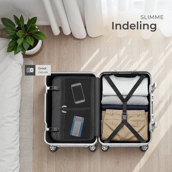 tectake® Aluminium Handbagage Koffer - 36 Liter - Dubbel TSA Cijferslot 3 Cijferig - 53 cm - Carry on Trolley - Reiskoffer met Wielen