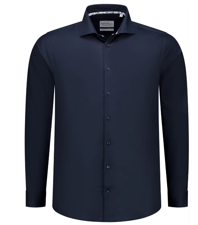 Boston Brothers – Business Overhemd Wide Spread – Maat 38 & Slim Fit – Met Contrasterende Knopen En Easy-Care Finish – Voor Formeel Gebruik – Navy Twill