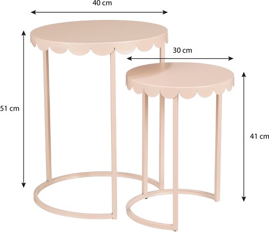 Mica Decorations Lara Bijzettafel - Set van 2 - H51 x Ø40 cm - Metaal - Lichtroze