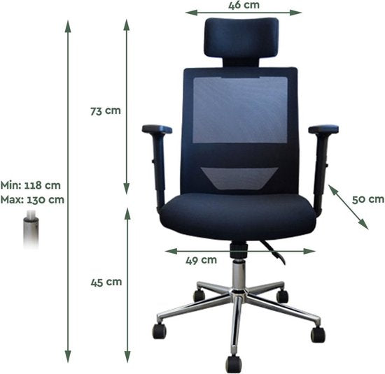 BRASQ OC400 Ergonomische Bureaustoel Zwart met Hoofdsteun - Bureaustoelen - Bureaustoelen voor Volwassenen - Gaming stoel 50 x 49 x 118 cm