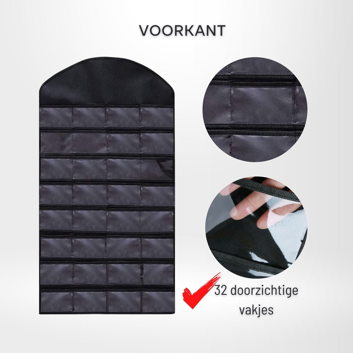 Aerend - Sieraden organizer - Dubbelzijdige hangende en doorzichtige Juwelenstandaard - Opbergaccessoires - Opbergtas boven de deur in zwart - Voor kettingen, oorbellen, zonnebrillen, ringen, Make-up