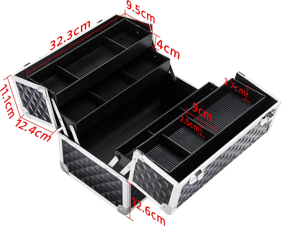 Yaheetech Make-upkoffer Beautycase – Voorzien Van 3 Lagen En Verstelbare Tussenschotten En Slot Met Sleutels – Voor Visagisten En Kappers – Zwart Aluminium – 34,7 x 22,2 x 25 cm