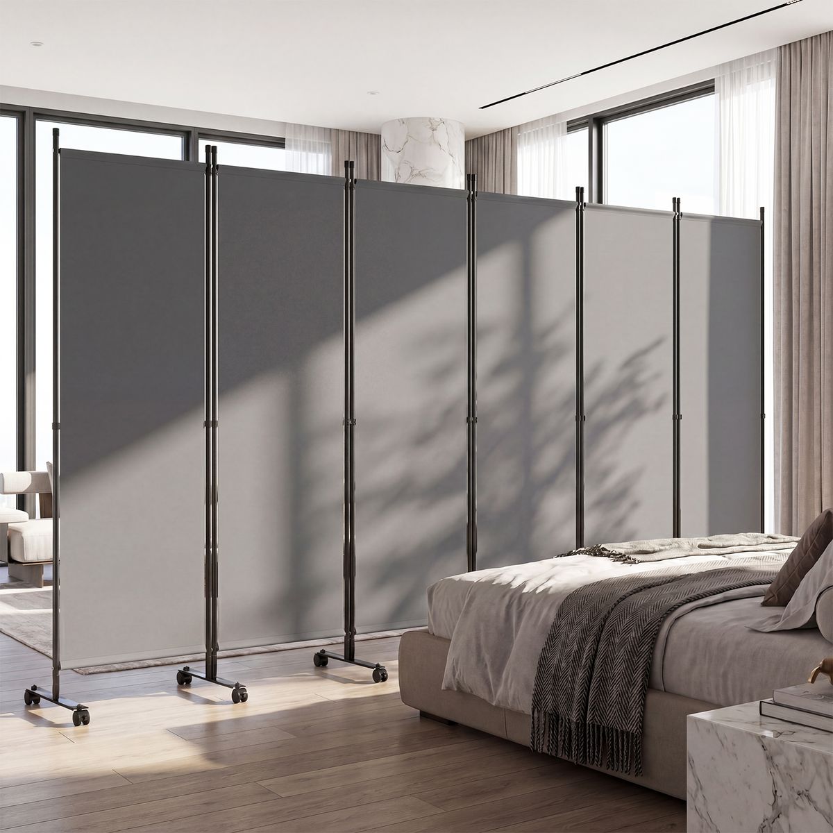 Coast Kamerscherm op wieltjes - 6 panelen - opvouwbaar en flexibel - grijs