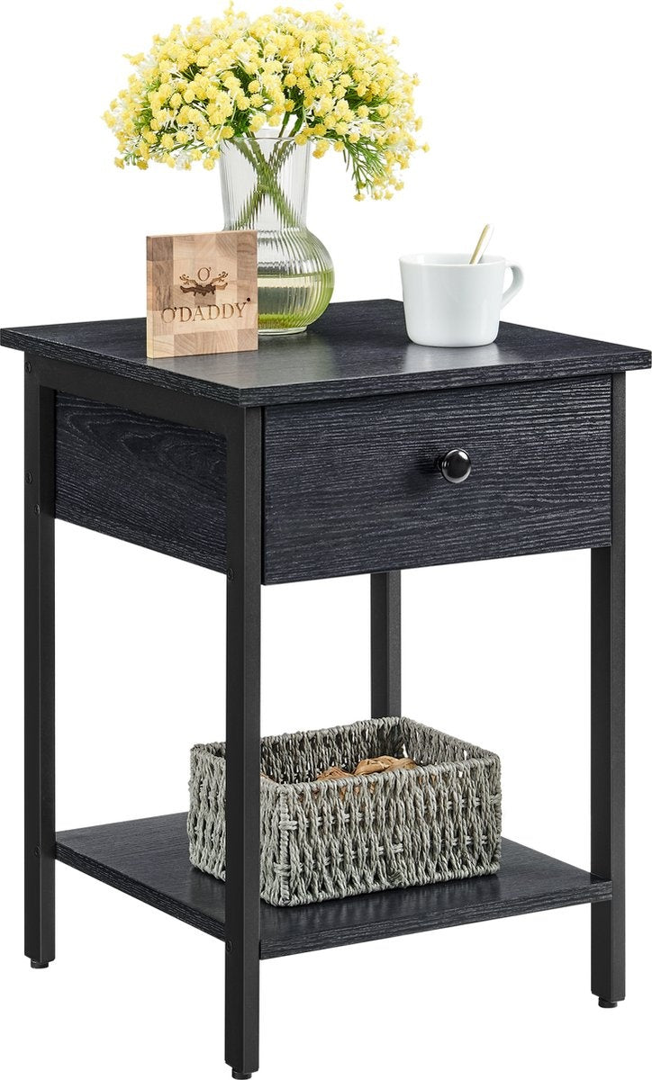 O'DADDY® Nachtkastjes industrieel - bijzettafel - nachtkastje met lade - 40 x 40 x 55 cm - zwart / donkergrijs