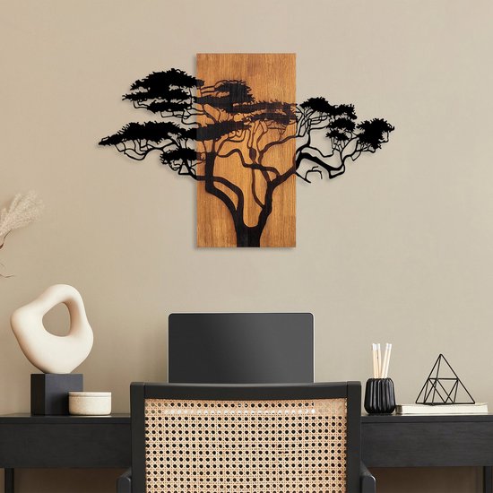 Asir - Decoratief houten wandaccessoire - Okkernoot & Zwart - 90 x 58 cm