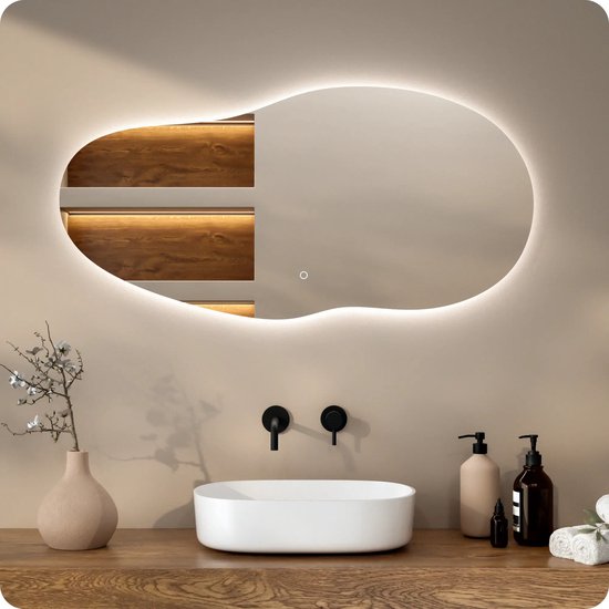 Mirlux Badkamerspiegel met LED Verlichting – Wandspiegel Asymmetrisch – Anti Condens Douchespiegel - 120 x 60 cm